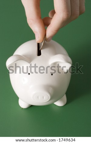 Person putting money in a piggy bank