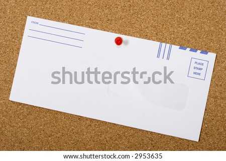 Bulletin board with a blank envelope that you can write your own message on