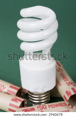 An energy efficient light bulb with rolls of pennies