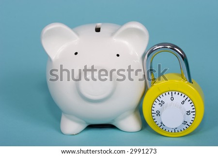 Piggy bank with a yellow combination lock