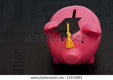Piggy bank with a graduation cap – cost of education