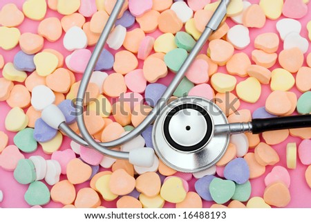 Stethoscope with candy hearts, listening to what your heart is saying