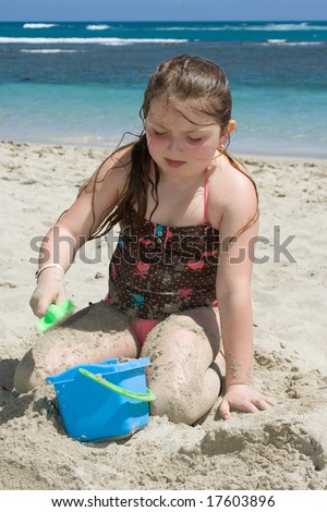 Youth girl on beach, family fun vacations
