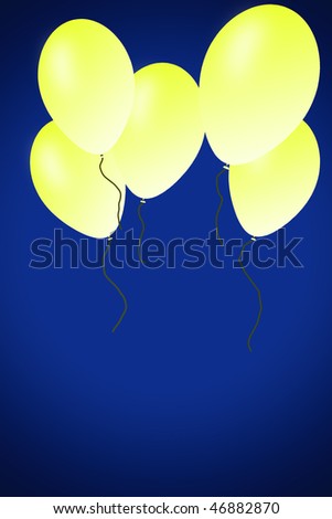 Yellow balloons on a blue background, Celebrating an event