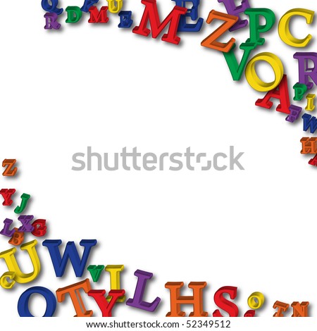 Colourful letters making a border on a white background, alphabet border