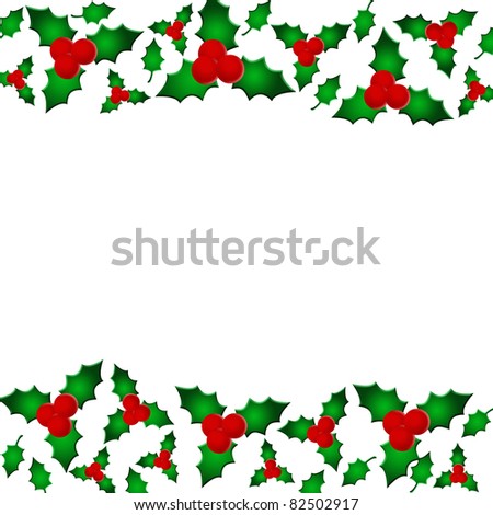 A holly berry border isolated on white with copy space, Christmas border