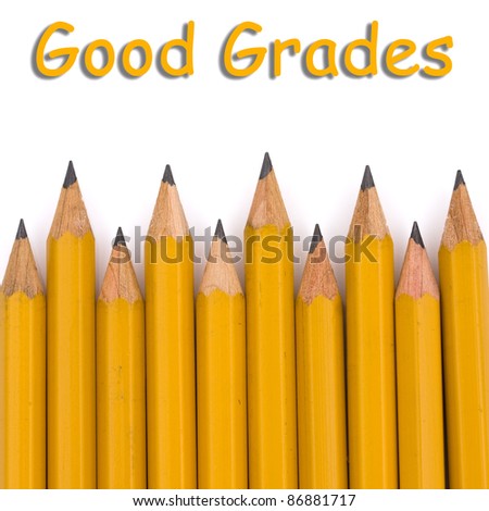 A yellow pencil border with text isolated on a white background, Good Grades