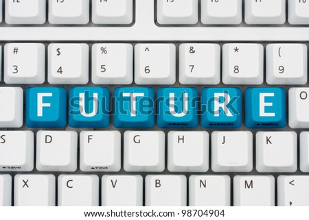 A computer keyboard with red keys spelling Future, The technology of the Future