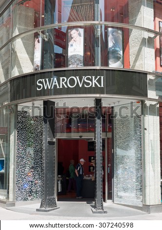VIENNA, AUSTRIA - SEPTEMBER 6, 2014: Swarovski store in the city center. Swarovski is a world famous Austrian producer of luxury cut lead glass,