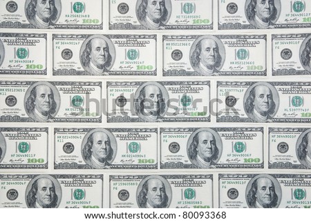 Background with money american hundred dollar bills in the order of bricks