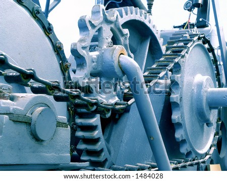 Complex machine with gears and chains.