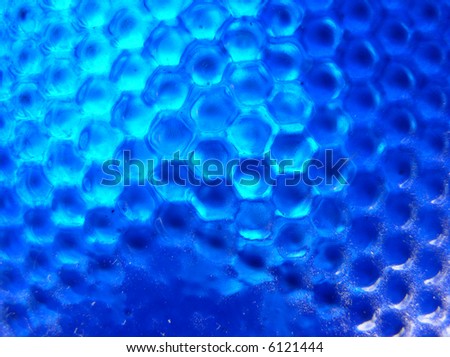 Abstract blue cells found on glass bulb