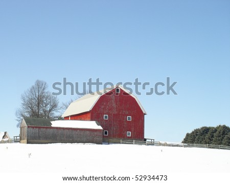 Classic red barn in winter