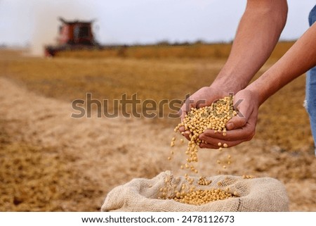 Similar – Image, Stock Photo A farmer on a tractor works in the field. Milling soil, crushing and loosening ground before cutting rows. Farming, agriculture. Preparatory earthworks before planting a new crop. Land cultivation