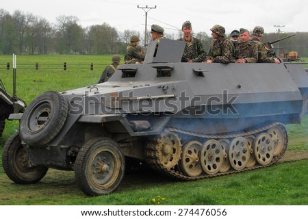 DOBRANY, CZECH REPUBLIC - MAY 1, 2015: German armored vehicle SdKfz 251. Liberation festival to 70th Anniversary of the Liberation by the US Army and the End of the Second World War in Europe.