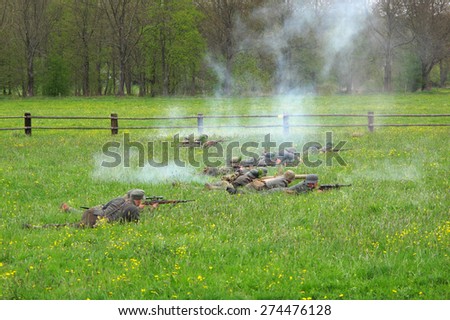 DOBRANY, CZECH REPUBLIC - MAY 1, 2015: German soldiers in battlefield. Liberation festival to 70th Anniversary of the Liberation by the US Army and the End of the Second World War in Europe.