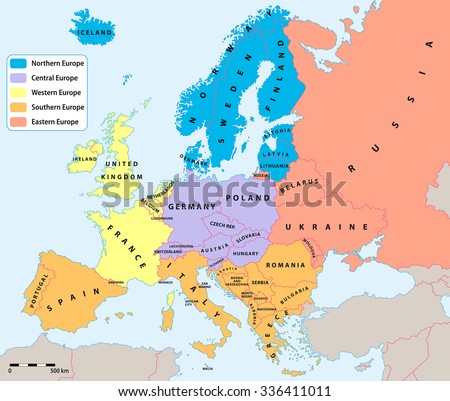Main european regions map. All data are in layers for easy editing vector map. Europe map background for your infographics. Stockfoto © 