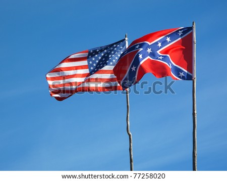 Flags Of American Civil War. Union Flag And Confederate Flag Under Blue ...