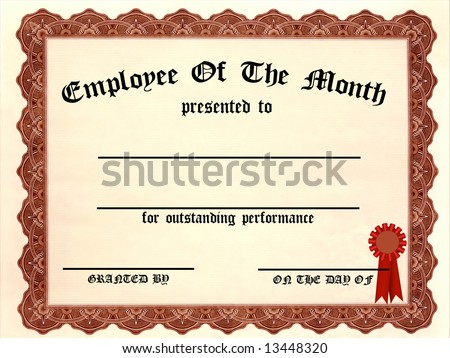 Employee Of The Month Certificate - Fill In The Blanks Stock Photo ...