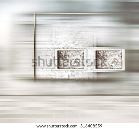 Wall frame. Abstract background wall with relief frames and tiled floor. New trend. Concept for fashion, wall, or Background for studio photography.