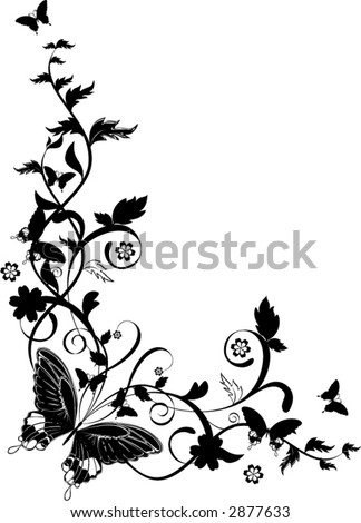floral corner with leaves and butterflies – vector