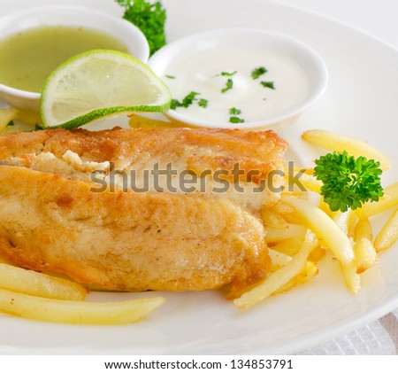 British food - fish and chips. Selective focus