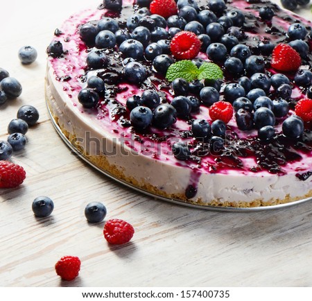 cheese cake  on wooden table. Selective focus