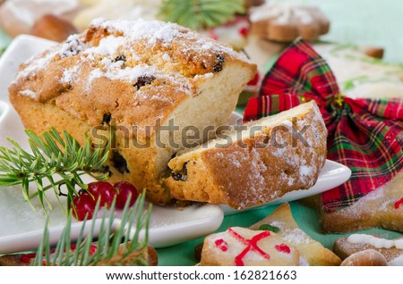 Homemade christmas cake and cookies. Selective focus