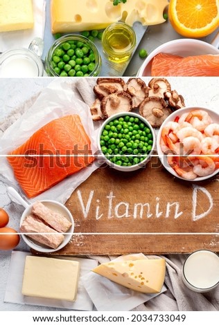 Collage of food high in vitamin D. Healthy food concept. Photo stock © 