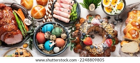 Similar – Image, Stock Photo Easter dinner with eggs on a light table