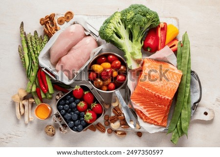 Similar – Image, Stock Photo Ingredients of a cheese burger wrapped in plastic