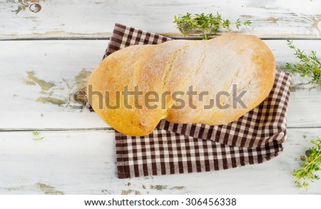 Italian bread ciabatta with herbs. Top view