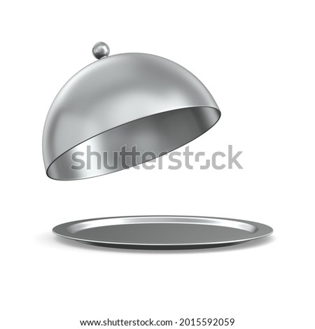 open metallic cloche on white background. Isolated 3d illustration Foto d'archivio © 