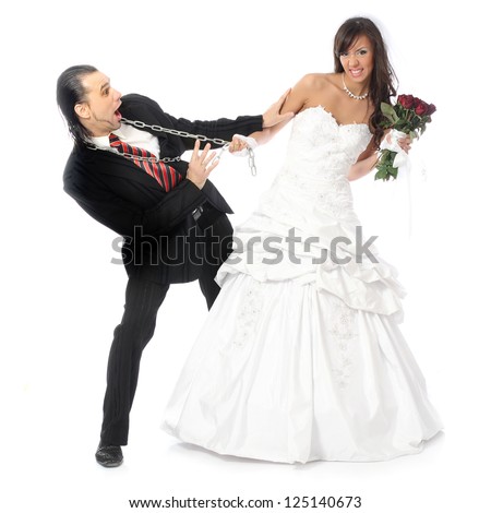 Bride Pulling The Groom On A Chain Stock Photo 125140673 : Shutterstock
