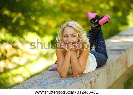 funny cute smiling woman. Beautiful laughing girl. Portrait of positive charming blonde positive