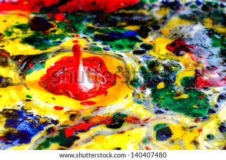 Colorful paint drops splashing in abstract paint
