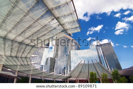 LAS VEGAS, NEVADA - OCTOBER 3: The Aria Resort and Casino architecture exterior details on October 3, 2011 in Las Vegas, NV. Aria is the largest hotel in the world to have received LEED Gold certification.