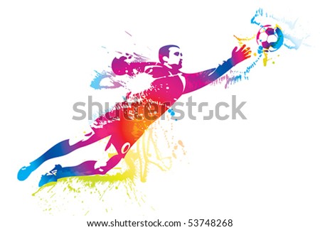 The football goalkeeper catches a ball. Vector illustration.