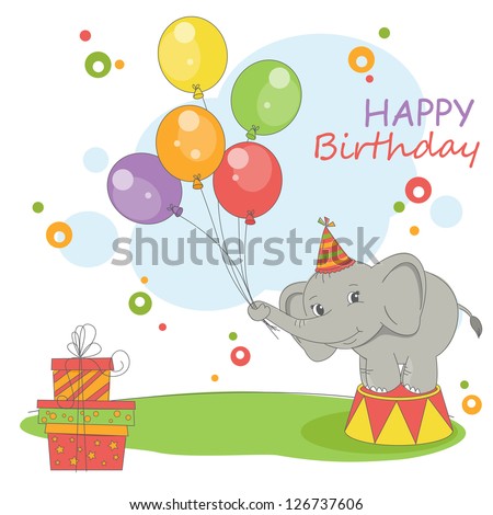 Happy Birthday Card. Colorful Illustration With Cute Flying Elephant On ...