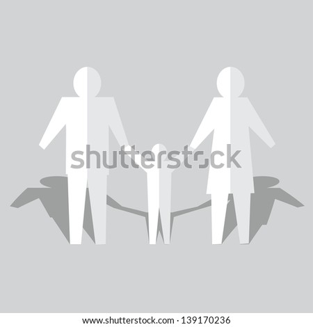 Happy family together. Silhouettes of people cut out of paper. Vector
