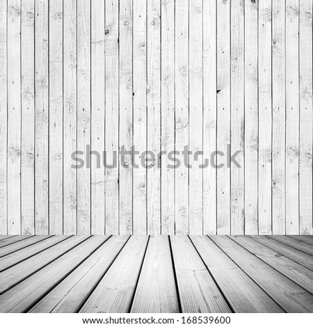 Abstract white interior with wooden floor and wall