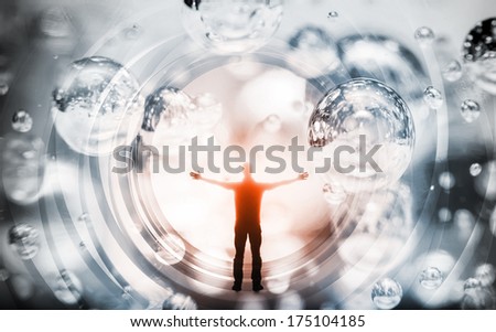 Abstract concept illustration with man inside fantasy background