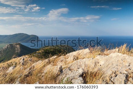 Adriatic Sea Coastal mountain landscape with dry grass on rock