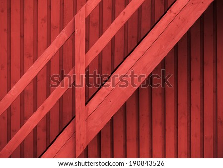 Scandinavian red rural wall and staircase with railing