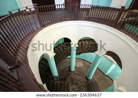 St.Petersburg, Russia - December 7, 2014: Empty rotunda interior entrance of an apartment house in Saint-Petersburg, Russia