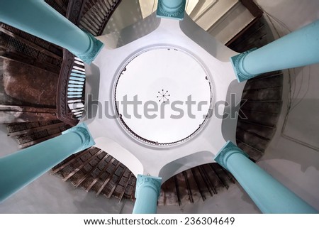 St.Petersburg, Russia - December 7, 2014: Look up in rotunda interior of an apartment house in old part of Saint-Petersburg, Russia