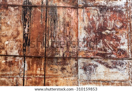 Old grunge metal wall with red rust. Background photo texture