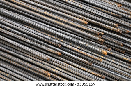 Background texture of steel rods used in construction to reinforce concrete