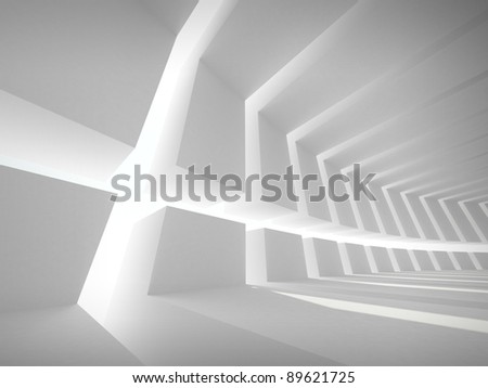 3d illustration: Abstract architecture background with white bent futuristic interior