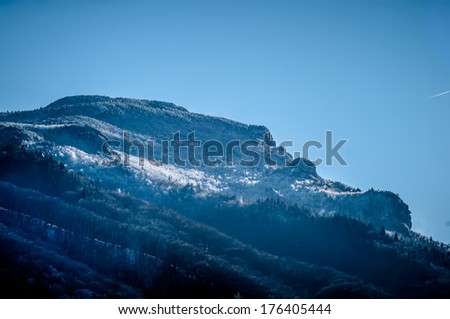 profile of grandfathers mountain in snow near sugar mountain nc